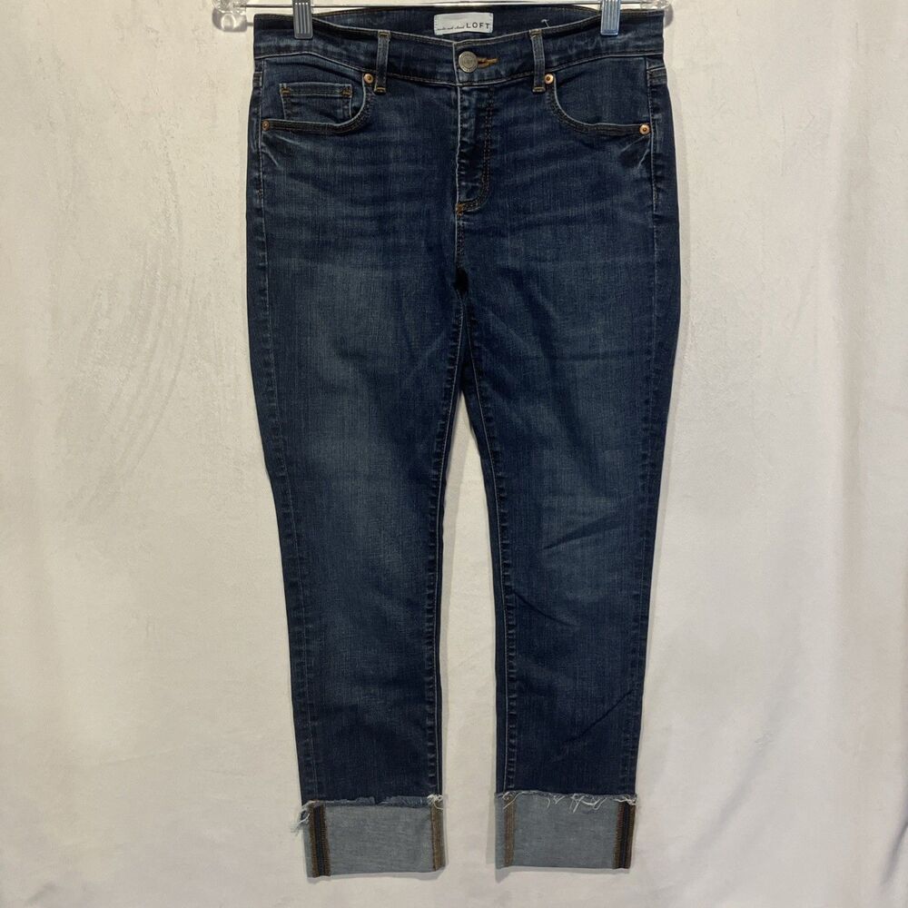 LOFT Women's Blue Jeans, Modern Straight, Cropped, Rolled Cuffs, PantsSize 28/6